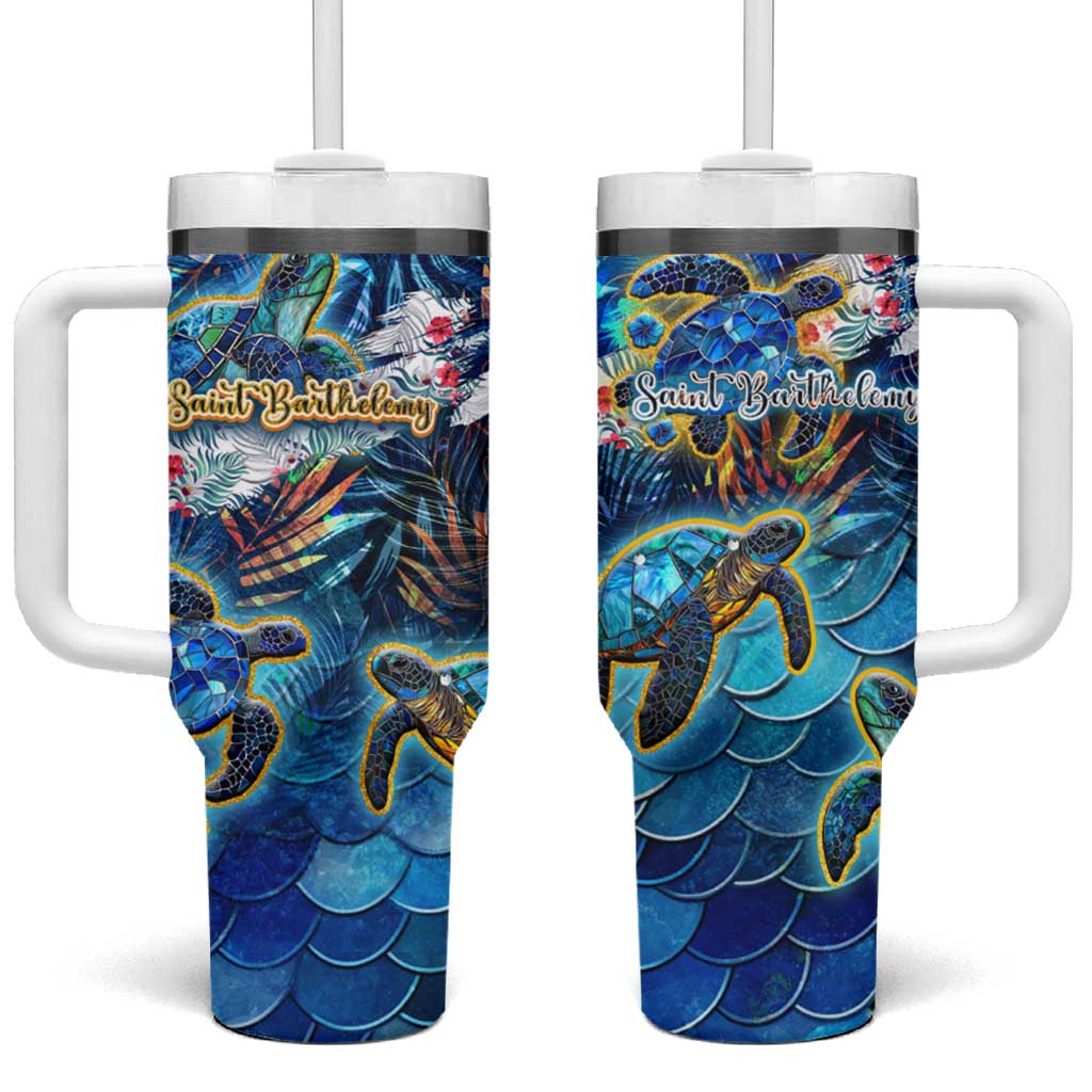Saint Barthelemy Tumbler With Handle Sea Turtle Tropical Pattern - Wonder Print Shop