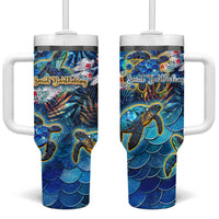 Saint Barthelemy Tumbler With Handle Sea Turtle Tropical Pattern - Wonder Print Shop