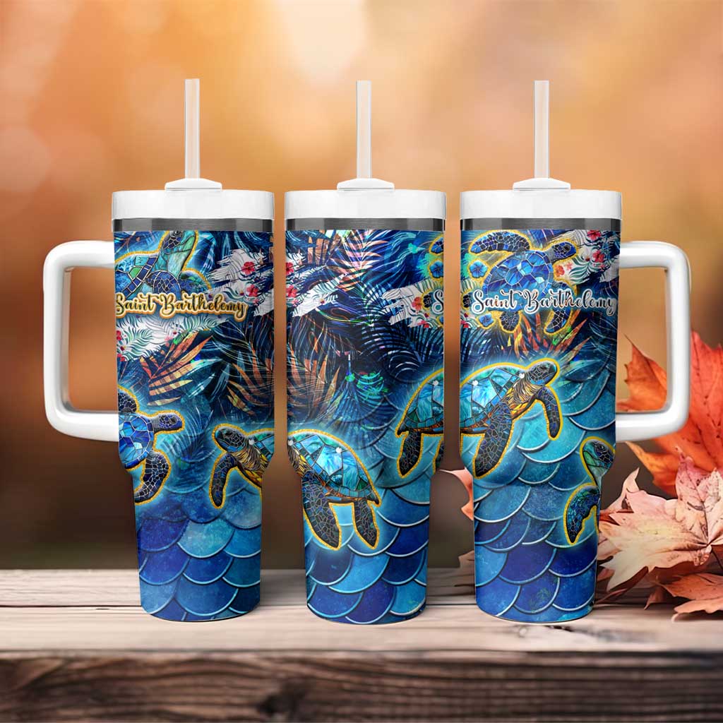 Saint Barthelemy Tumbler With Handle Sea Turtle Tropical Pattern - Wonder Print Shop