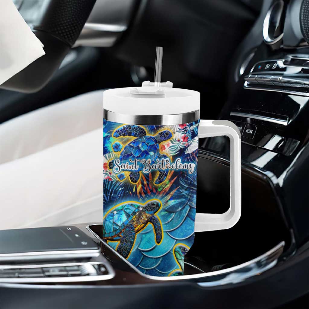 Saint Barthelemy Tumbler With Handle Sea Turtle Tropical Pattern - Wonder Print Shop