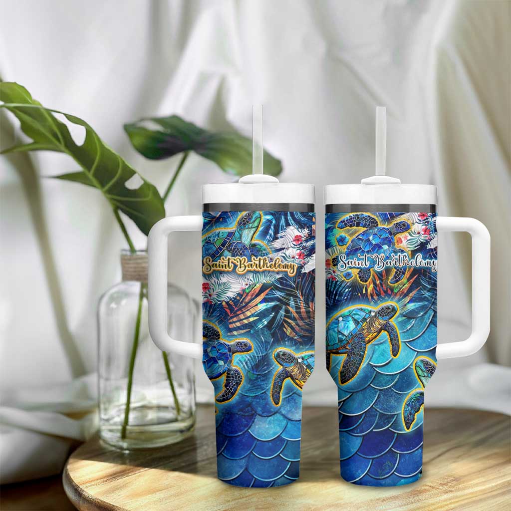 Saint Barthelemy Tumbler With Handle Sea Turtle Tropical Pattern - Wonder Print Shop