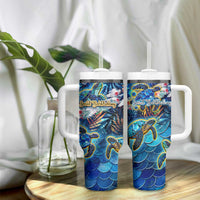 Saint Barthelemy Tumbler With Handle Sea Turtle Tropical Pattern - Wonder Print Shop