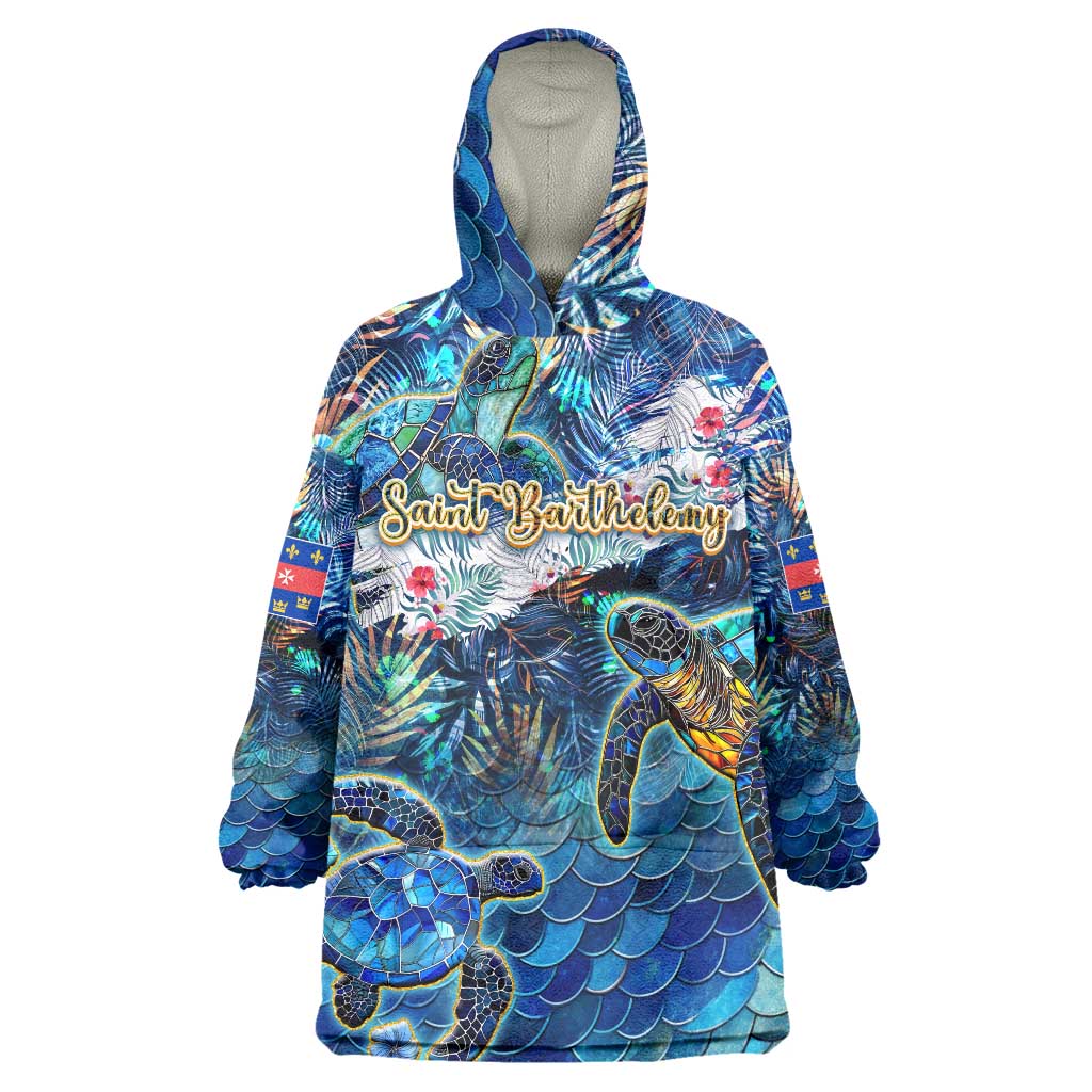 Saint Barthelemy Wearable Blanket Hoodie Sea Turtle Tropical Pattern