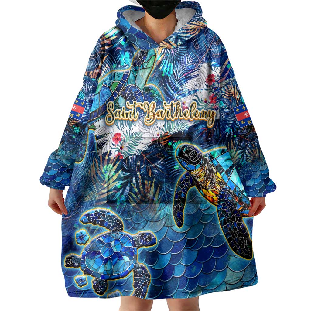 Saint Barthelemy Wearable Blanket Hoodie Sea Turtle Tropical Pattern