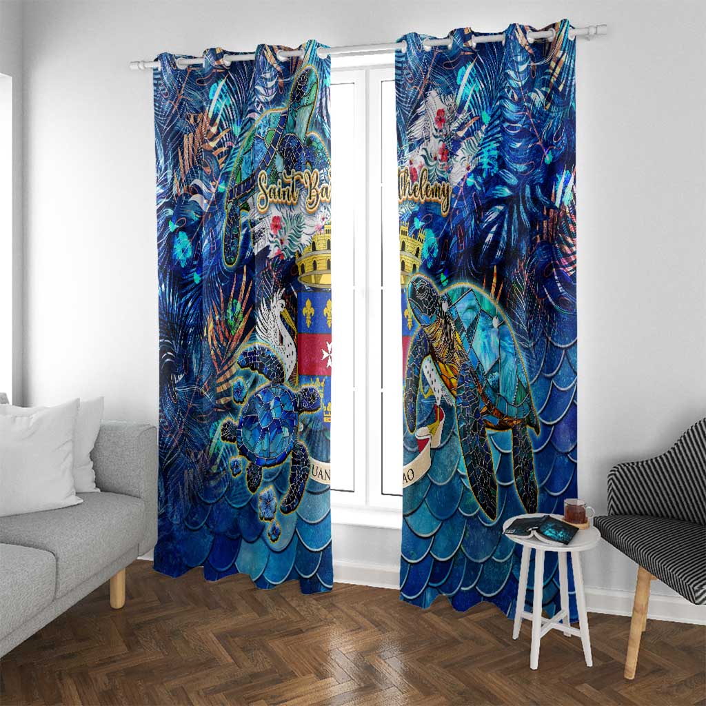 Saint Barthelemy Window Curtain Sea Turtle Tropical Pattern