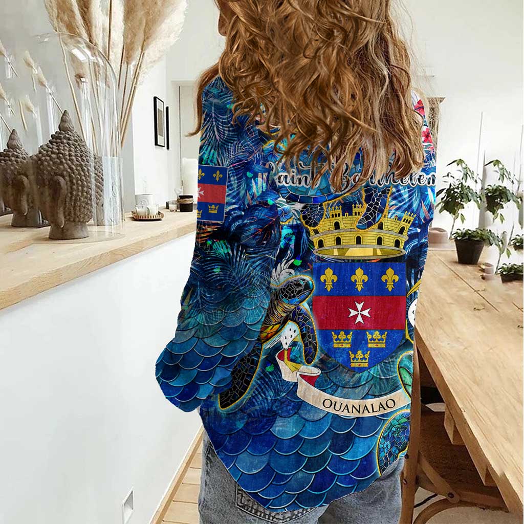 Saint Barthelemy Women Casual Shirt Sea Turtle Tropical Pattern