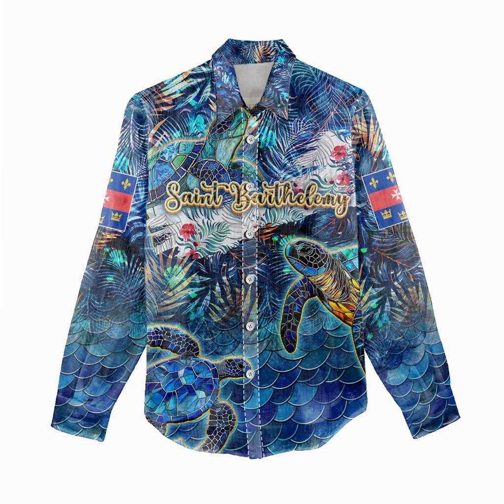 Saint Barthelemy Women Casual Shirt Sea Turtle Tropical Pattern