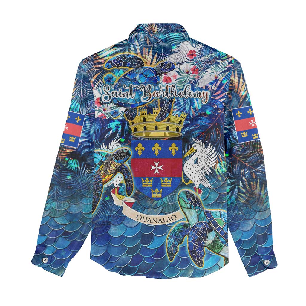 Saint Barthelemy Women Casual Shirt Sea Turtle Tropical Pattern