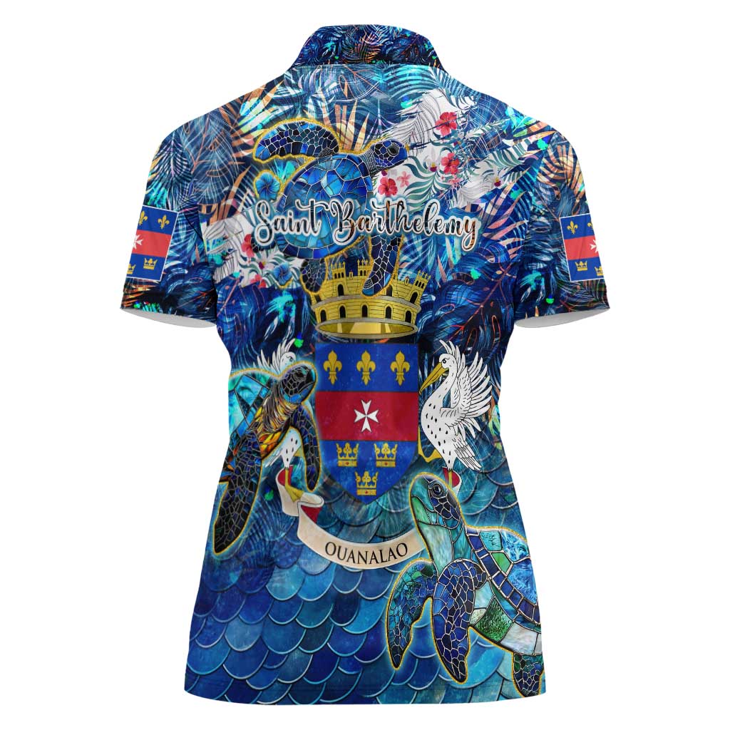 Saint Barthelemy Women Polo Shirt Sea Turtle Tropical Pattern