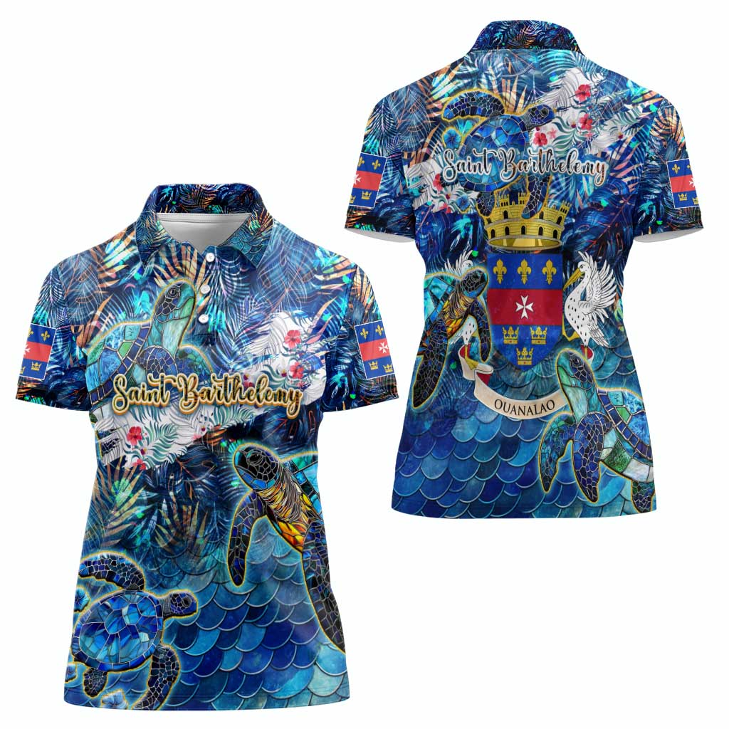 Saint Barthelemy Women Polo Shirt Sea Turtle Tropical Pattern