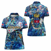 Saint Barthelemy Women Polo Shirt Sea Turtle Tropical Pattern