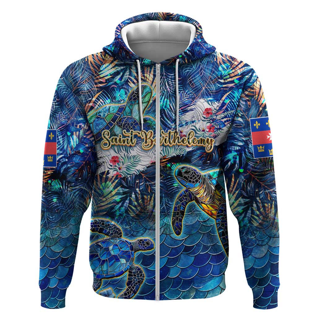 Saint Barthelemy Zip Hoodie Sea Turtle Tropical Pattern