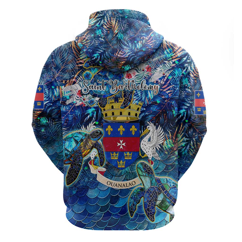 Saint Barthelemy Zip Hoodie Sea Turtle Tropical Pattern