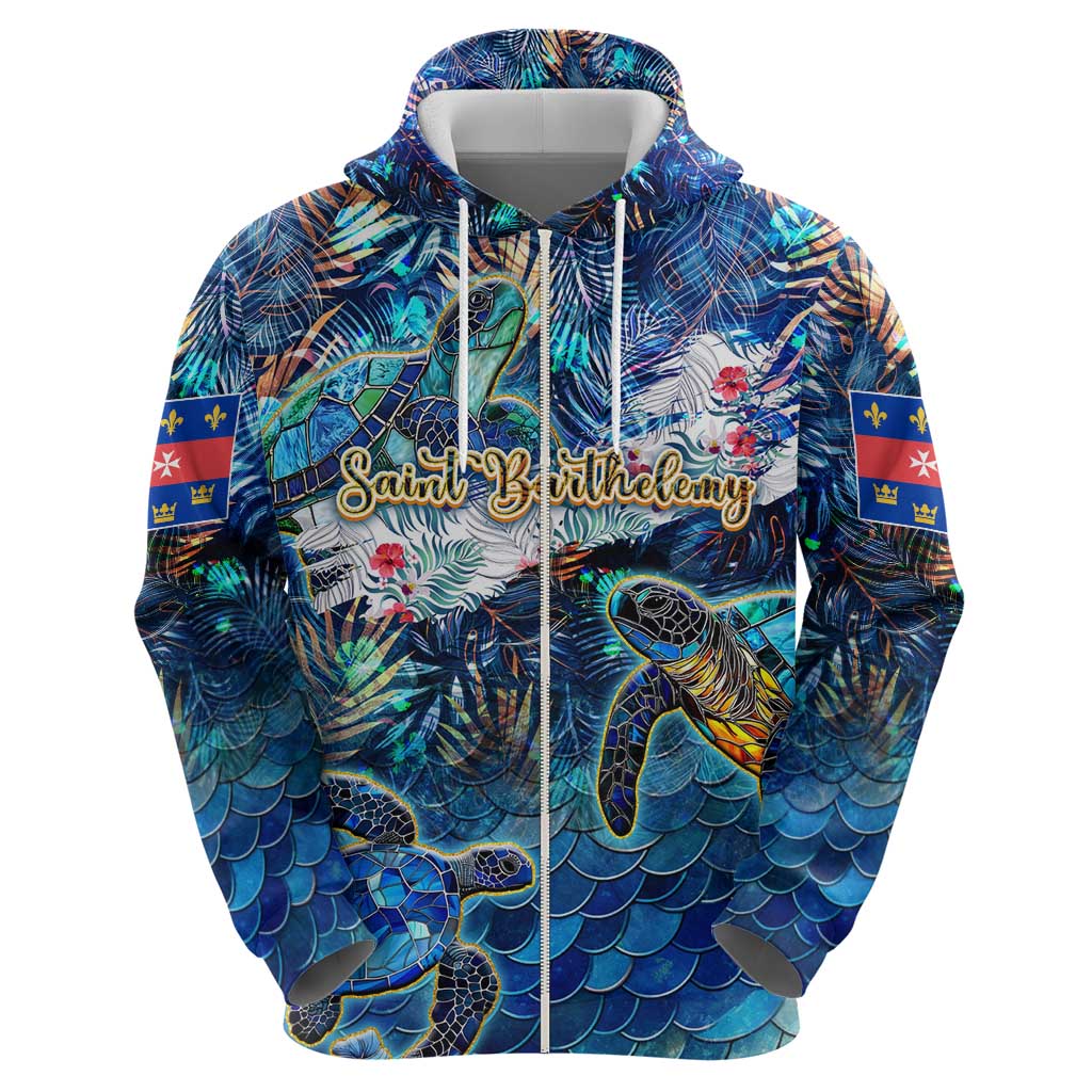Saint Barthelemy Zip Hoodie Sea Turtle Tropical Pattern