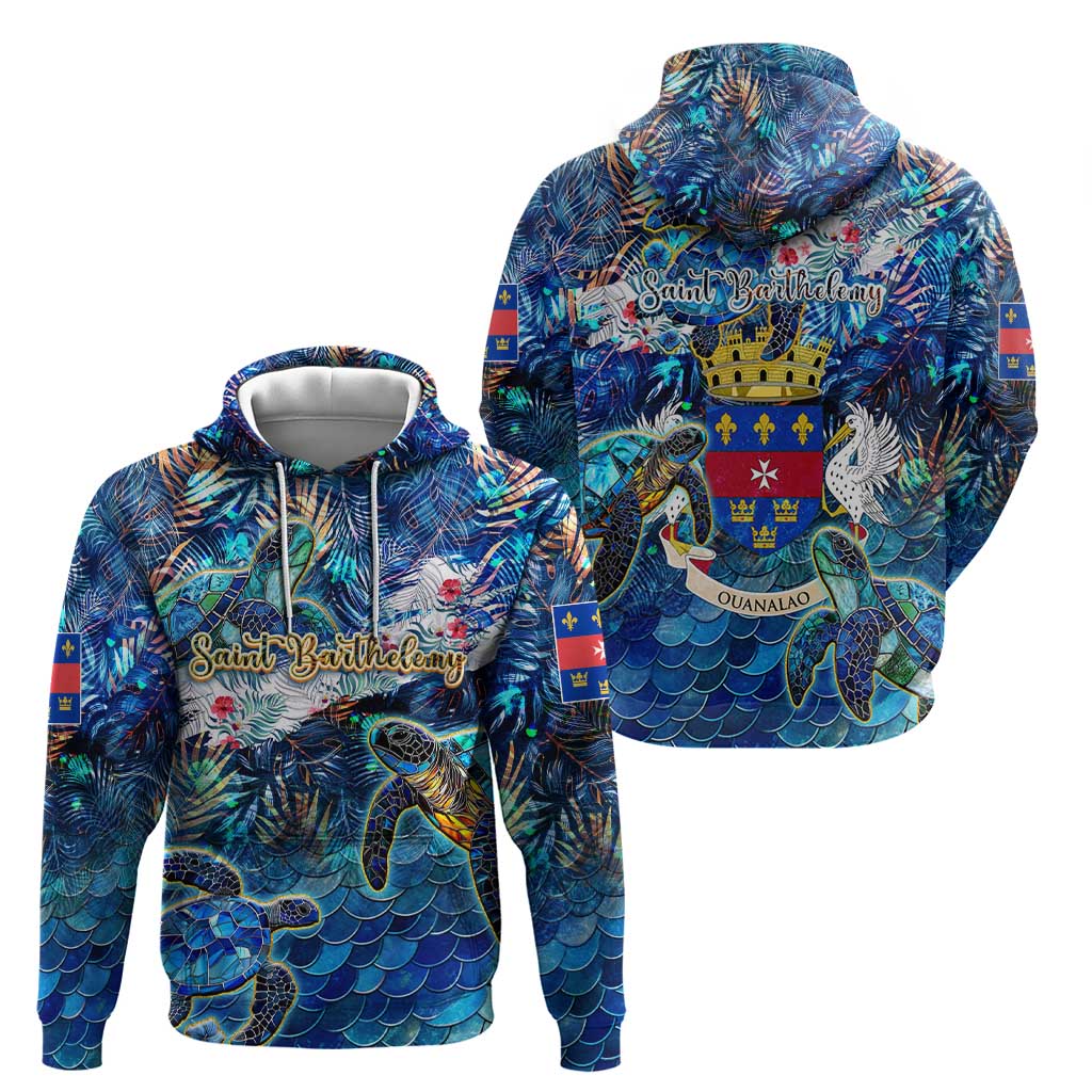 Saint Barthelemy Zip Hoodie Sea Turtle Tropical Pattern