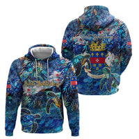 Saint Barthelemy Zip Hoodie Sea Turtle Tropical Pattern