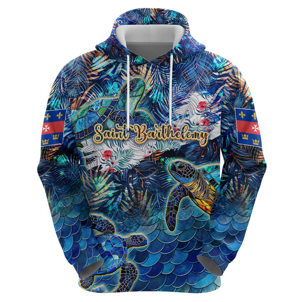 Saint Barthelemy Zip Hoodie Sea Turtle Tropical Pattern