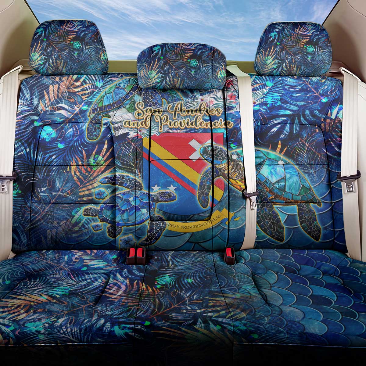 San Andres and Providencia Back Car Seat Cover Sea Turtle Tropical Pattern