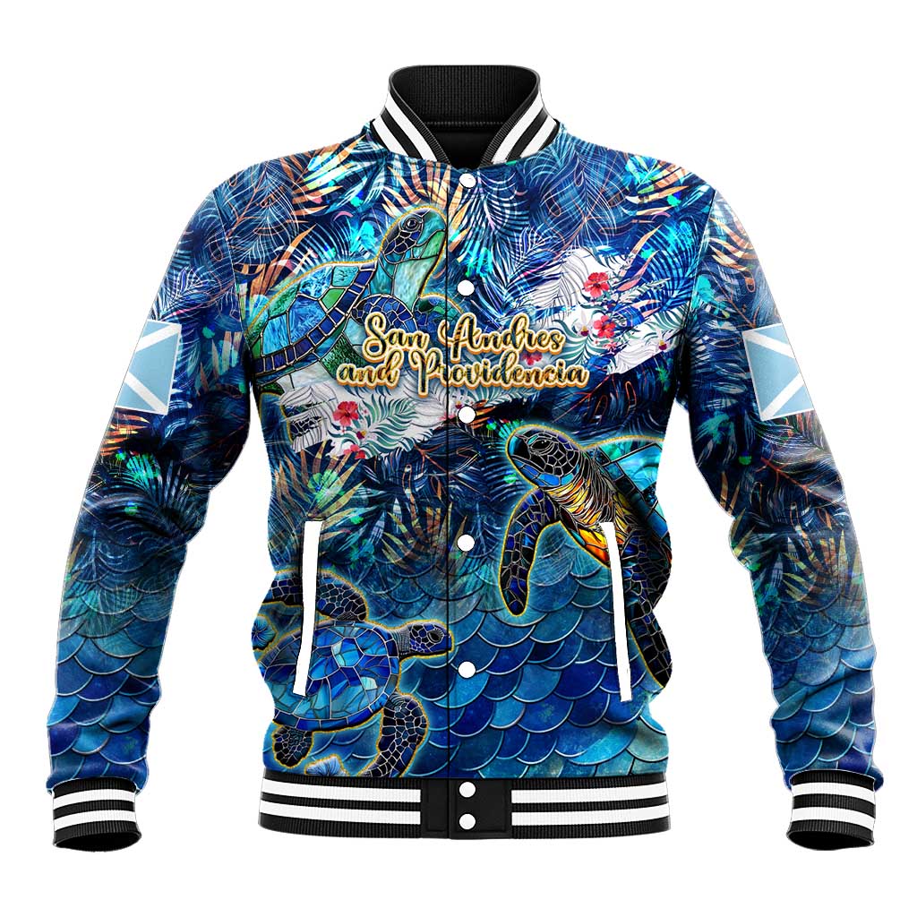San Andres and Providencia Baseball Jacket Sea Turtle Tropical Pattern
