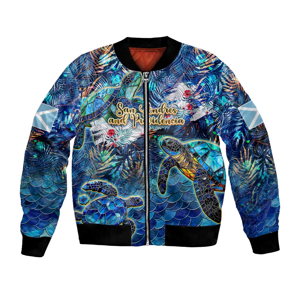 San Andres and Providencia Bomber Jacket Sea Turtle Tropical Pattern