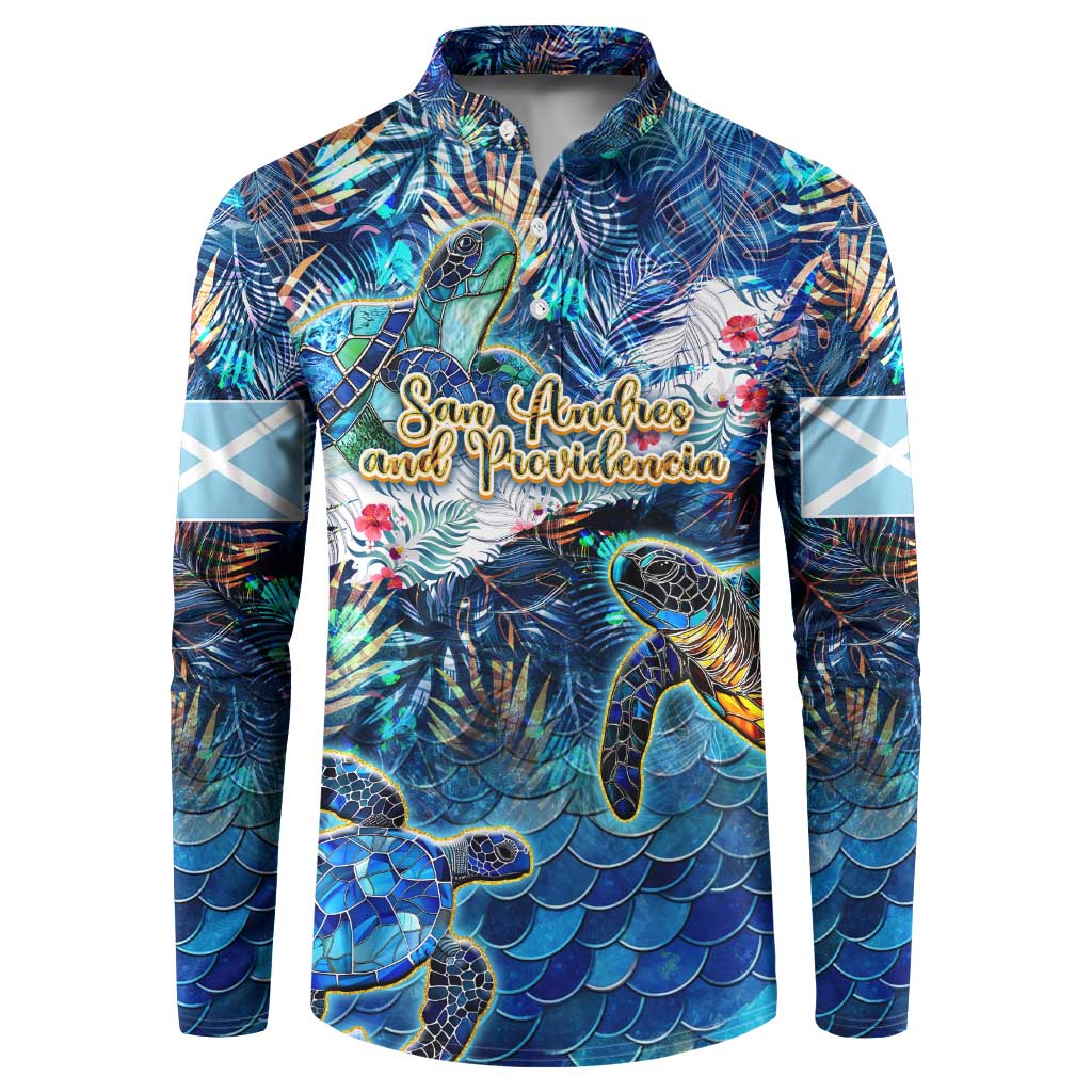San Andres and Providencia Button Sweatshirt Sea Turtle Tropical Pattern