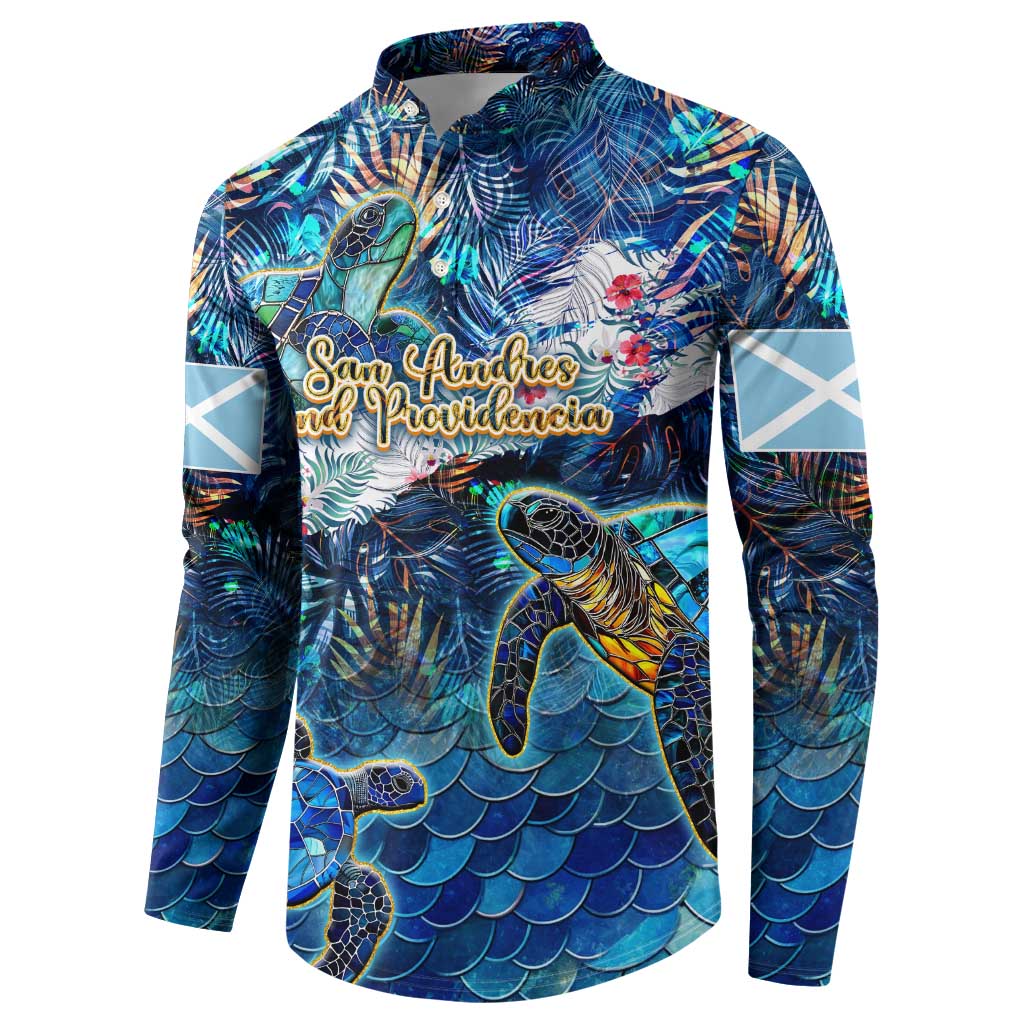 San Andres and Providencia Button Sweatshirt Sea Turtle Tropical Pattern