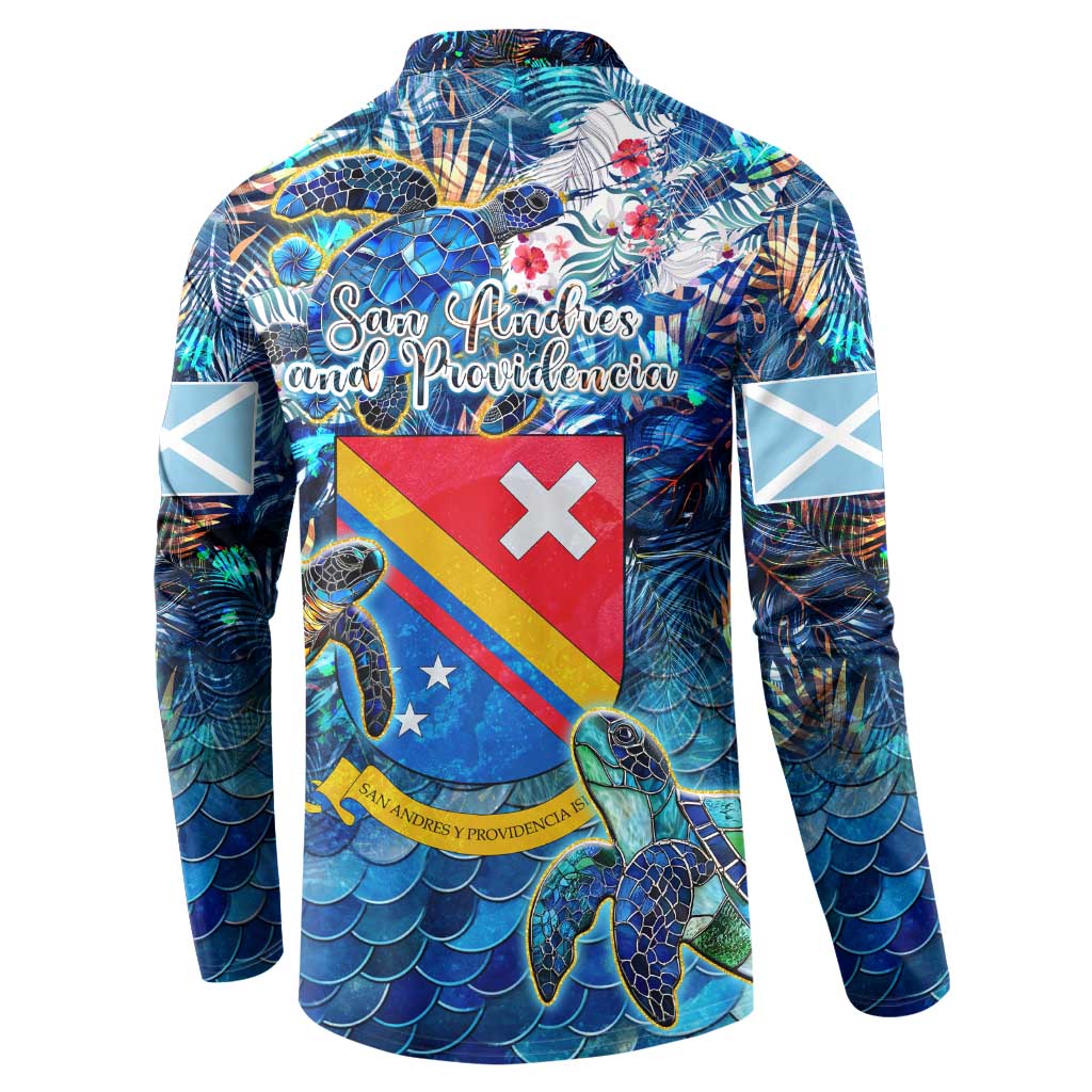 San Andres and Providencia Button Sweatshirt Sea Turtle Tropical Pattern