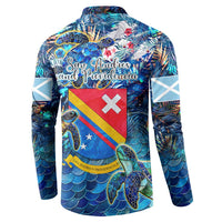 San Andres and Providencia Button Sweatshirt Sea Turtle Tropical Pattern