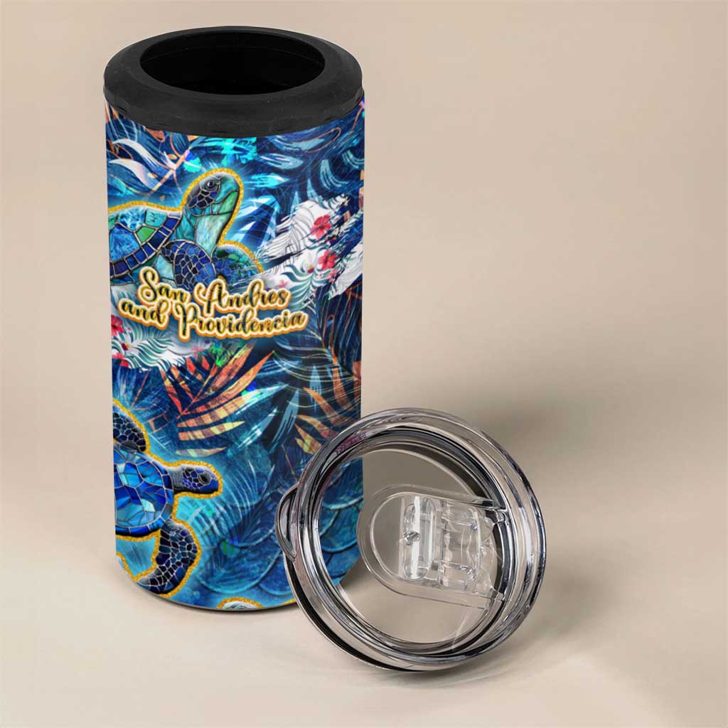 San Andres and Providencia 4 in 1 Can Cooler Tumbler Sea Turtle Tropical Pattern