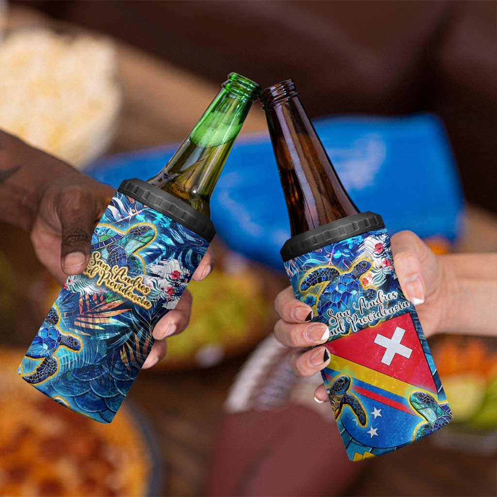 San Andres and Providencia 4 in 1 Can Cooler Tumbler Sea Turtle Tropical Pattern