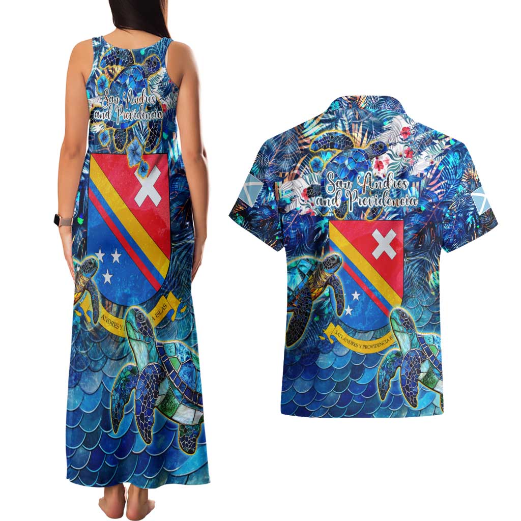 San Andres and Providencia Couples Matching Tank Maxi Dress and Hawaiian Shirt Sea Turtle Tropical Pattern