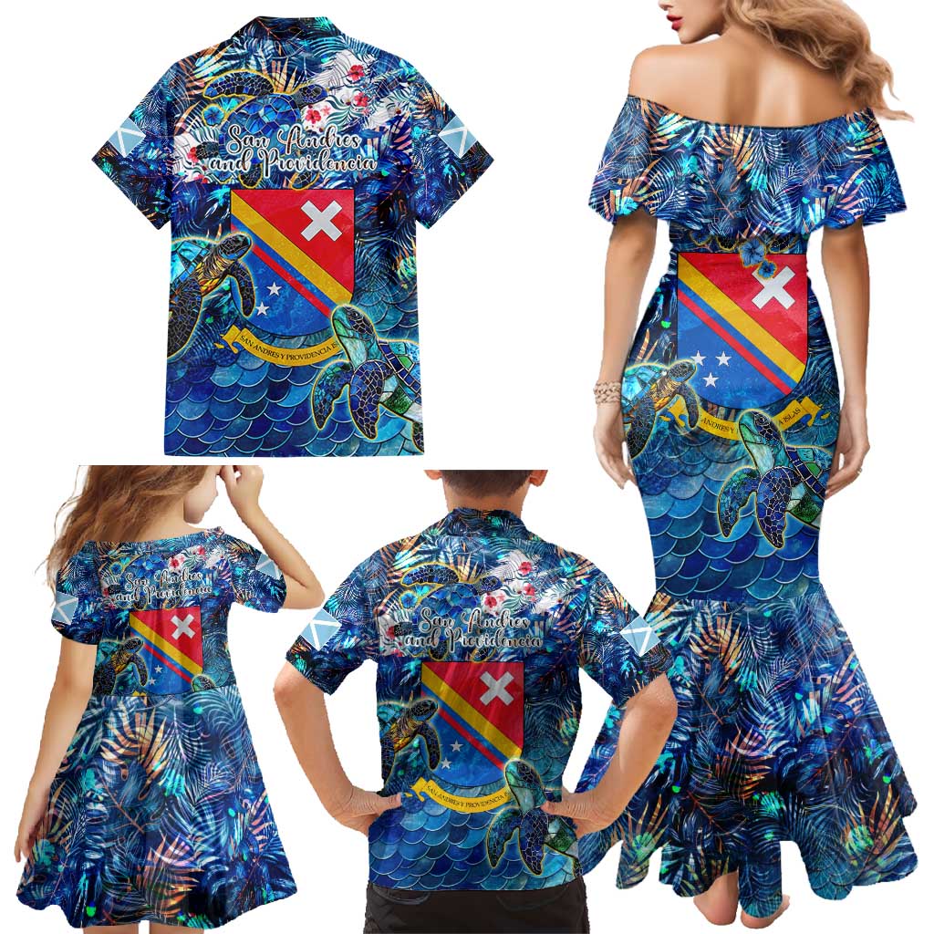San Andres and Providencia Family Matching Mermaid Dress and Hawaiian Shirt Sea Turtle Tropical Pattern