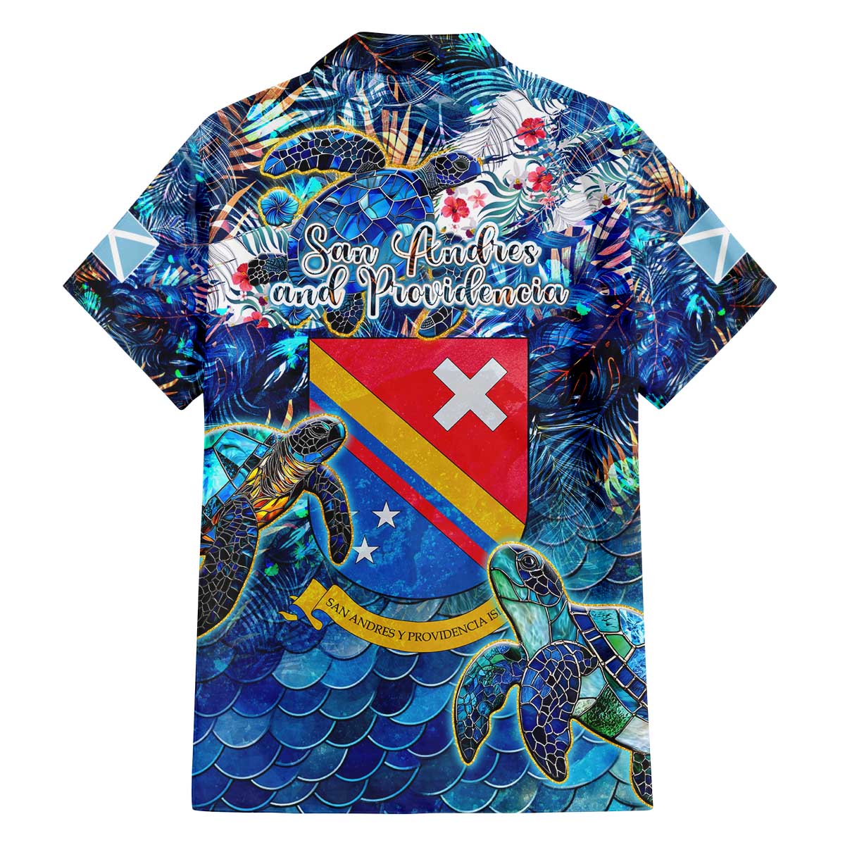 San Andres and Providencia Family Matching Off The Shoulder Long Sleeve Dress and Hawaiian Shirt Sea Turtle Tropical Pattern