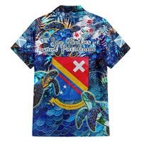 San Andres and Providencia Family Matching Off The Shoulder Long Sleeve Dress and Hawaiian Shirt Sea Turtle Tropical Pattern