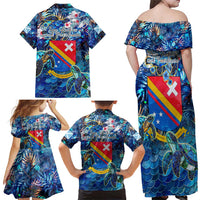 San Andres and Providencia Family Matching Off Shoulder Maxi Dress and Hawaiian Shirt Sea Turtle Tropical Pattern