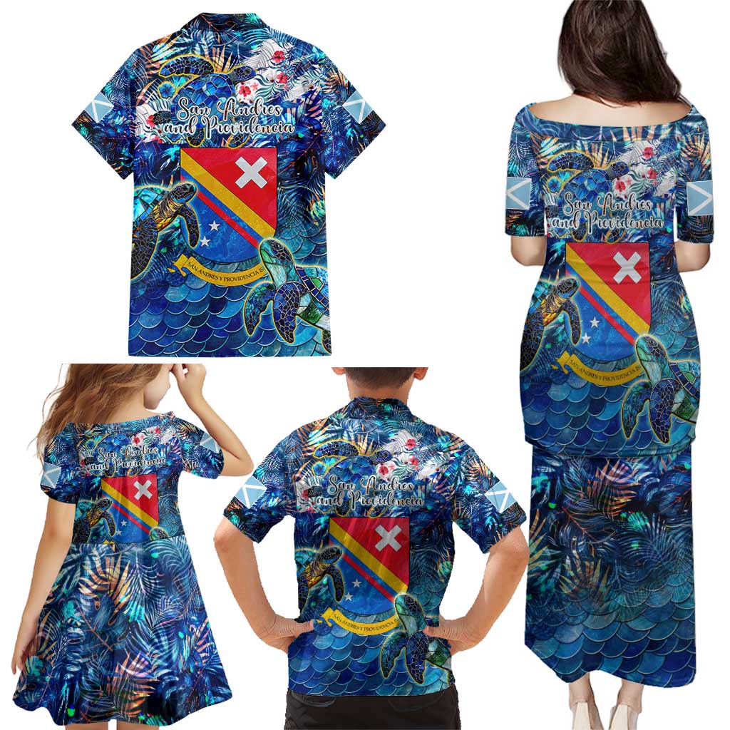 San Andres and Providencia Family Matching Puletasi and Hawaiian Shirt Sea Turtle Tropical Pattern