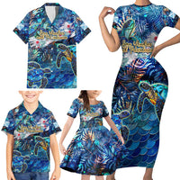 San Andres and Providencia Family Matching Short Sleeve Bodycon Dress and Hawaiian Shirt Sea Turtle Tropical Pattern - Wonder Print Shop