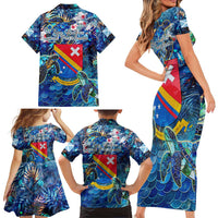 San Andres and Providencia Family Matching Short Sleeve Bodycon Dress and Hawaiian Shirt Sea Turtle Tropical Pattern - Wonder Print Shop