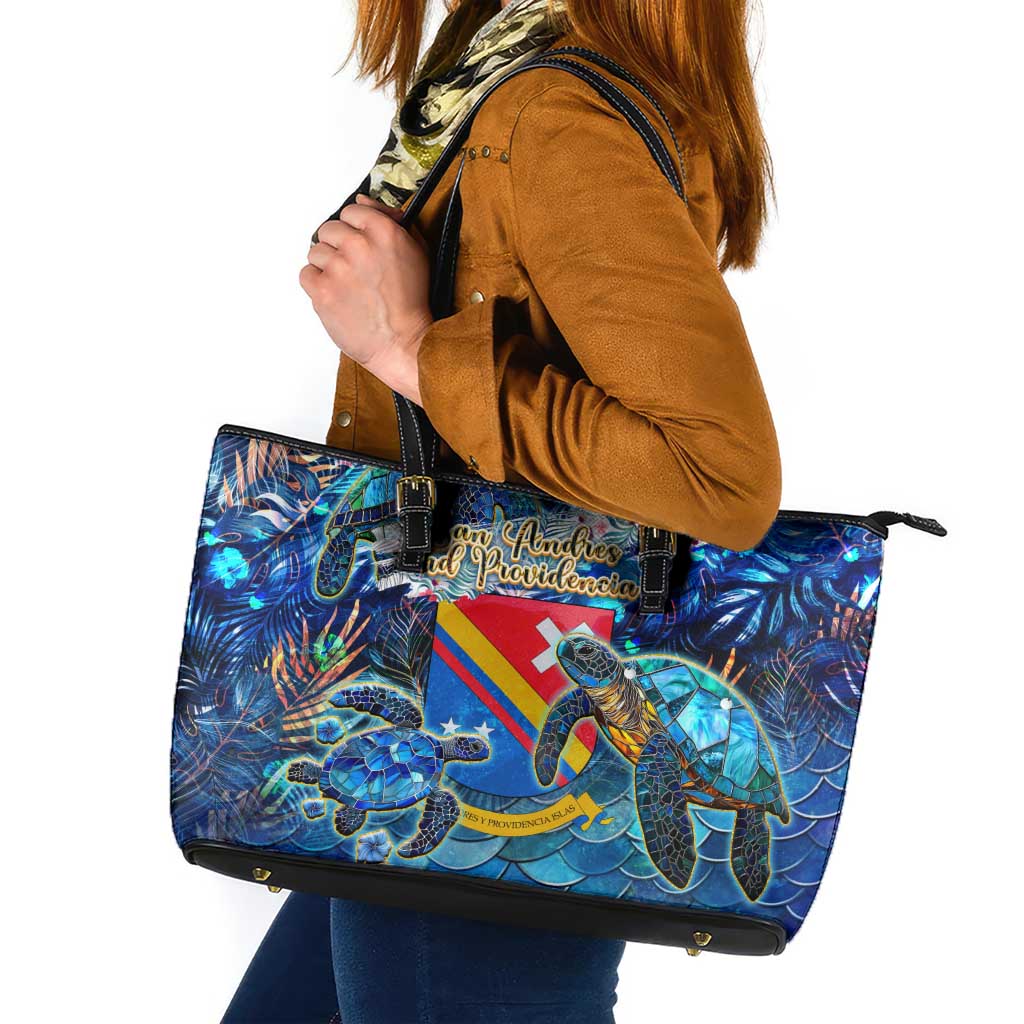 San Andres and Providencia Leather Tote Bag Sea Turtle Tropical Pattern