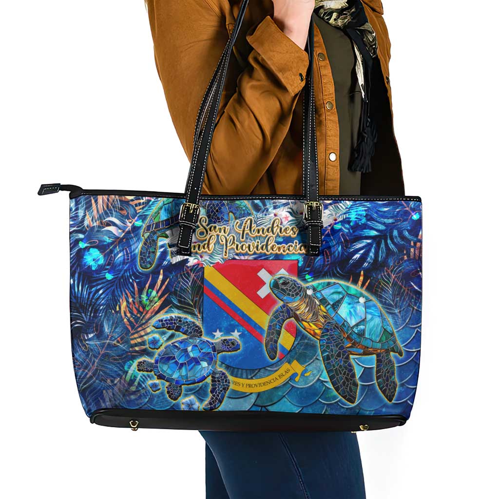 San Andres and Providencia Leather Tote Bag Sea Turtle Tropical Pattern