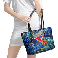 San Andres and Providencia Leather Tote Bag Sea Turtle Tropical Pattern