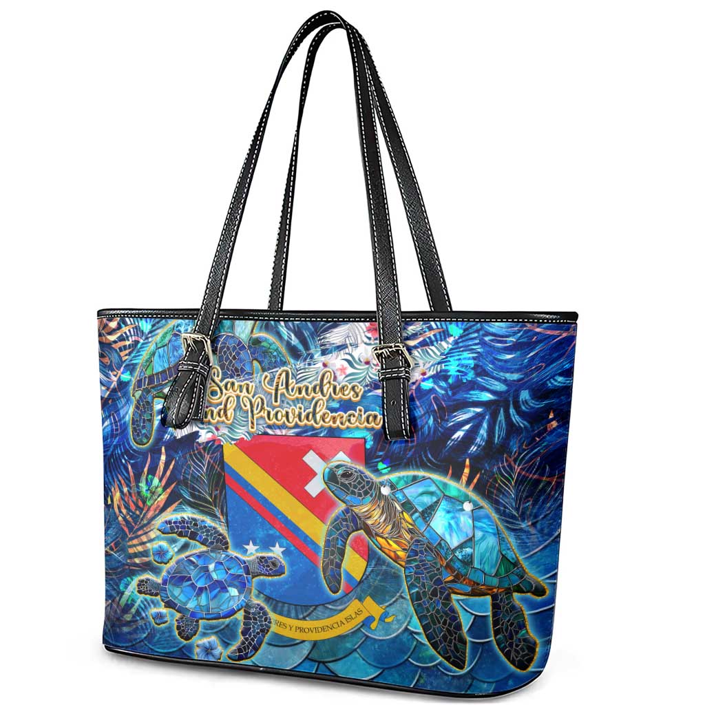 San Andres and Providencia Leather Tote Bag Sea Turtle Tropical Pattern