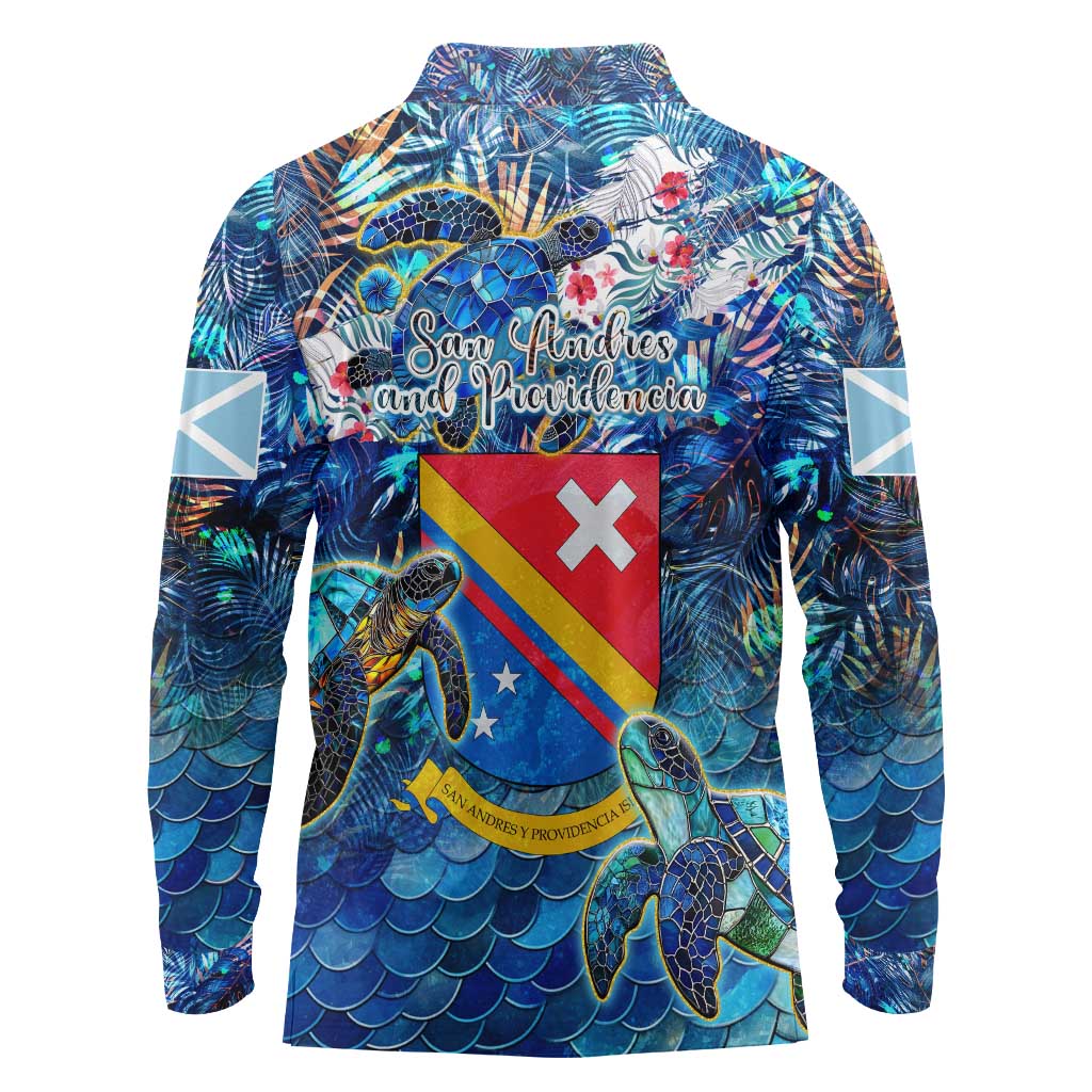 San Andres and Providencia Long Sleeve Polo Shirt Sea Turtle Tropical Pattern - Wonder Print Shop