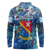 San Andres and Providencia Long Sleeve Polo Shirt Sea Turtle Tropical Pattern - Wonder Print Shop