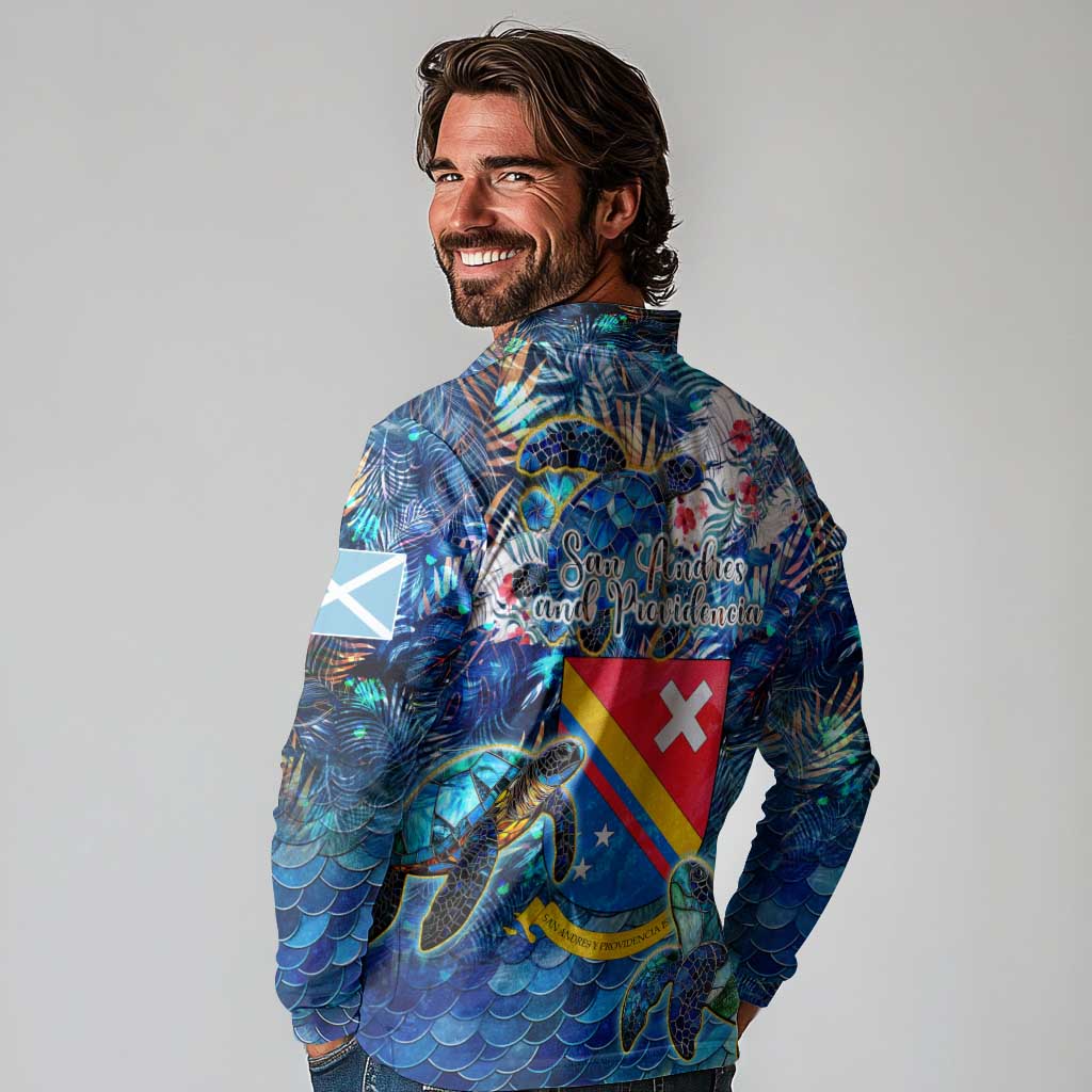 San Andres and Providencia Long Sleeve Polo Shirt Sea Turtle Tropical Pattern - Wonder Print Shop