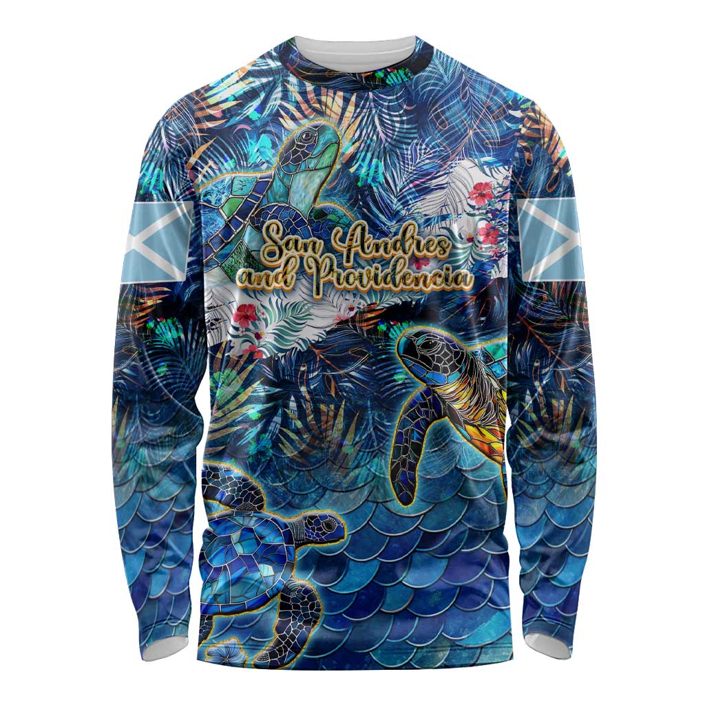 San Andres and Providencia Long Sleeve Shirt Sea Turtle Tropical Pattern - Wonder Print Shop