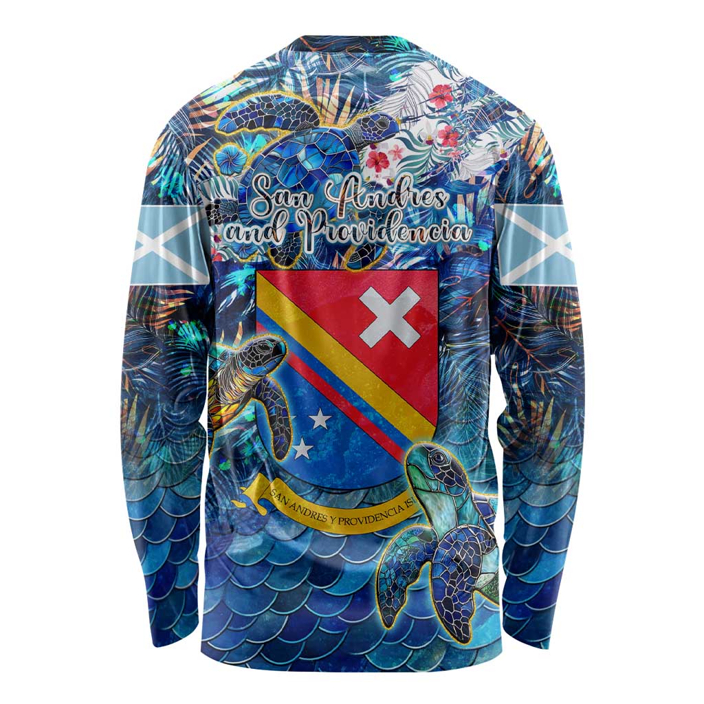 San Andres and Providencia Long Sleeve Shirt Sea Turtle Tropical Pattern - Wonder Print Shop