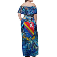 San Andres and Providencia Off Shoulder Maxi Dress Sea Turtle Tropical Pattern - Wonder Print Shop
