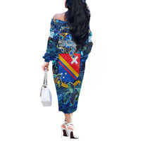 San Andres and Providencia Off The Shoulder Long Sleeve Dress Sea Turtle Tropical Pattern - Wonder Print Shop