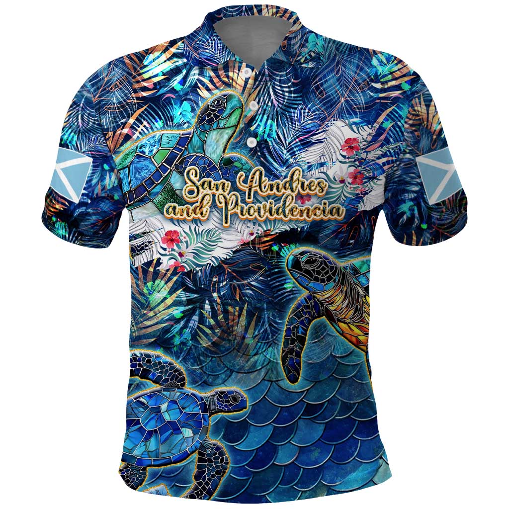 San Andres and Providencia Polo Shirt Sea Turtle Tropical Pattern - Wonder Print Shop